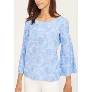 J McLaughlin Coretta Boatneck Paisley Bell Sleeve Top